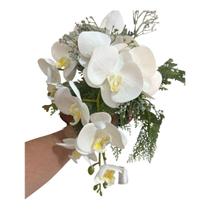 Buque De Noiva Artificial Orquideas Brancas Bouquet Cascata