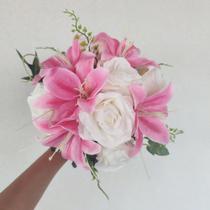 Buquê De Noiva Artificial Rosa E Branco Casamento Civil - império das flores
