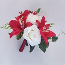 Buquê De Noiva Simples Artificial Casamento Civil Vermelho - império das flores