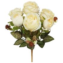 Buquê de Rosa Flor Artificial (31cm) Creme SMO