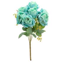 Buquê de Rosas 7 Botões Azul Turquesa 40cm - Vivaflor Decor