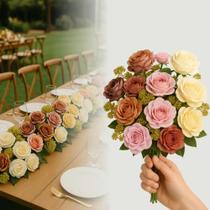 Buque De Rosas Artificiais 7 Flores Decoração Vermelho