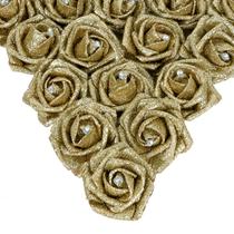Buquê de rosas artificiais IPOPUL 25 peças com glitter dourado e 22,5 cm Buquê de rosas artificiais IPOPUL 25 peças com glitter dourado e 22,5 cm