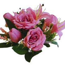 Buquê de Rosas, Lírios, Tulipas Flores do Campo Permanentes 35cm.