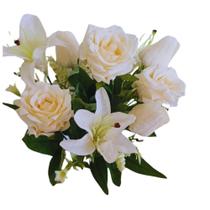 Buquê de Rosas, Lírios, Tulipas Flores do Campo Permanentes 35cm.