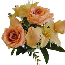 Buquê de Rosas, Lírios, Tulipas Flores do Campo Permanentes 35cm.
