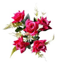 Buquê De Rosas Lm Em Tecido - 28 Cm, Cores Rosa Pink