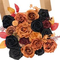 Buquê de seda Serwalin com flores artificiais de laranja e preto