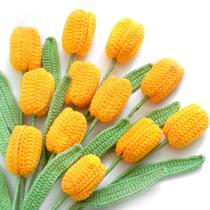 Buquê de tulipas artificiais Flrunwu Crochet 12 unidades para decoração Buquê de tulipas artificiais Flrunwu Crochet 12 unidades para decoração