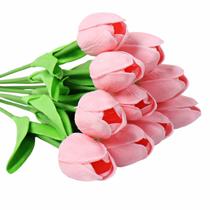 Buque De Tulipas Rosa Light Real Ao Toque Com 10 Unidades