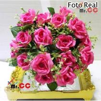 Buquê/galho Rosas Artificial 9 Flores Aberta Folhagens Noiva