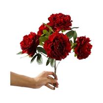Buquê Grande De Peônias De Seda Vermelhas Com 5 Cabeças, Flores Artificiais Para Decoração De