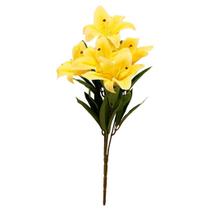 Buquê Lírio Amarelo Realista 5 Flores e Folhagens 45cm - Vivaflor Decor