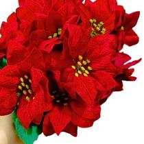 Buquê Natal Bico de Papagaio Veludo Vermelho 5 Flores 32 cm - MULTIART