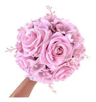 Buquê Noiva Flores Realistas Rosa / Lilás Coberto Com Cetim - império das flores
