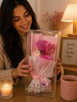 Buquê Rosa Artificial Caixa Flores Laço Presente Dia das Mães Namorados Lembrancinha Eventos Revenda Decorativo Buquê Rosa Artificial Caixa Flores Laço Presente Dia das Mães Namorados Lembrancinha Eventos Revenda Decorativo