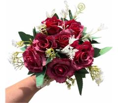 Buquê Rosas Artificiais Realistas 35Cm - Decoraçã - Vermelho