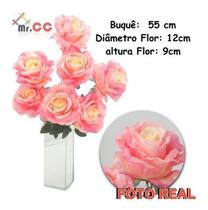 Buquê Rosas Artificial C/7 Flor Grande Galho Arranjo Enfeite