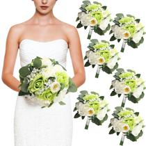 Buquês de dama de honra DIYDOFUN, conjunto de 6 verdes e brancos, 28 cm