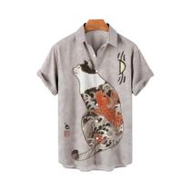 Bushido japonês Pet roupas, camisa havaiana unisex, gato animal 3D Print, verão, 2024
