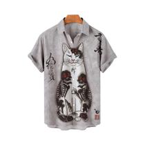 Bushido japonês Pet roupas, camisa havaiana unisex, gato animal 3D Print, verão, 2024