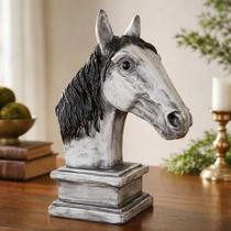 Busto Cabeça Cavalo Escultura Decorativa Arte Própria 26cm! Branco Crina Preta