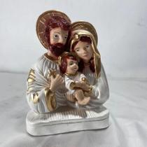 Busto de gesso Sagrada Família branco e dourado 13cm com Maria Jesus e José imagem religiosa Busto de gesso Sagrada Família branco e dourado 13cm com Maria Jesus e José imagem religiosa