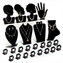 Busto Expositor Colar Brincos Anel Joias Biju Kit 24 Pçs