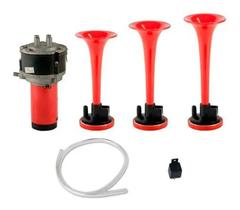 Buzina A Ar 3 Cornetas Vermelha 12v - P/ Carro Jeep Lancha