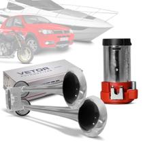 Buzina a Ar Marítima Universal Veículos 12V 24V com Compressor 2 Corneta Cromada Vetor VT053 Buzina a Ar Marítima Universal Veículos 12V 24V com Compressor 2 Corneta Cromada Vetor VT053