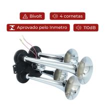 Buzina Ar 4 Cornetas Turbinada 12v24v Metal Cromada Caminhão