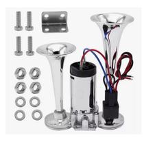 Buzina Ar Dupla Metal Cromado 12v SUPER ALTA Caminhao