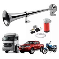 Buzina Ar Maritima Corneta 45 cm CROMADA de metal 12v com Compressor Caminhão Moto Carro Van