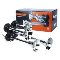 Buzina Corneta Cromada 4 Cornetas Buzina De Caminhão 12V 24V Buzina A Ar Válvula Elétrica