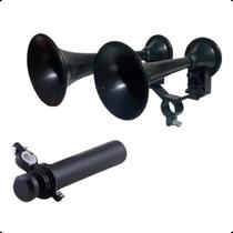 Buzina de Ar para Bike com 2 Cornetas Dupla, Forte e Potente, Cor Preta, Som Alto e Segurança para Ciclistas