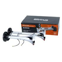 Buzina Maritima Cromada 2 Cornetas para Caminhão 12V 24V Bratus Metal Elétrica Potente Som Alto