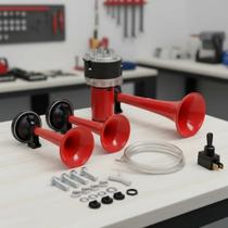 Buzina Verdureiro 3 Cornetas Compressor 12v Klx