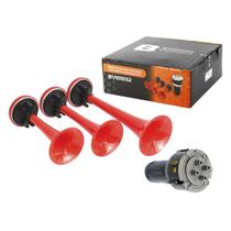 Buzina Verdureiro 3 Cornetas Som Musical Alternado Com Compressor 12v Automotivo Carro Caminhão Van