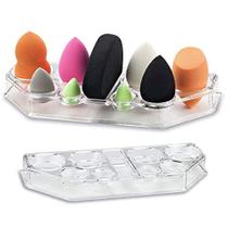 byAlegory Acrílico Maquiagem Beleza Mistura Esponja Organizador Bandeja de Secagem Stand 9 Space Storage Container Fits All Brands of Foundation Blending Sponges - Clear