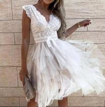 C0510-Vestido Festa Evento Luxo Noiva Casamento Civil Renda J347
