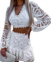 C0511-Conjunto Festa Balada Sexy Top Cropped Saia Lese Laise M450