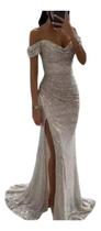 C1305-Vestido Festa Evento Luxo Brilhante Decotado Paetê J0522