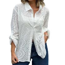 C1402-Camisa Blusa Social Elegante Leve Festa Evento Sofisticado Renda Lese Laise Réveillon