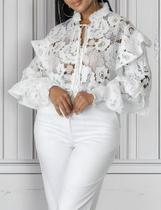 C1512-Camisa Blusa Renda Luxo Guipir Manga Bufante Gola Alta 509q C1512-Camisa Blusa Renda Luxo Guipir Manga Bufante Gola Alta 509q