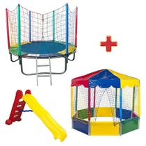 C183OITAVADA200ESCGPula Pula Trampolim 1,83m + Piscina de Bolinhas Oitavada 2,00m Picadeiro + Escorregador Grande - Rotoplay Brinquedos