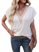 C2503-Blusa Feminina Festa Luxo Gola V Lisa Soltinha 4o3001