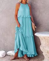C3301-Vestido Solto Largo Comfy Gestante Liso Babado Solto Jl1146