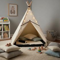 Cabana Barraca Toca Infantil+tapete acolchoado preto 135x90x90cm cantinho da calma