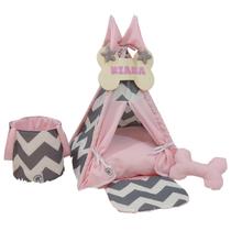 Cabana Chevron Pink G Pet Caminha Para Cachorro Gato Placa Personalizada Toca E Cesto Organizador