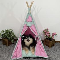 Cabana para Pet Camping - Rosa e Verde Poá - Amour Pet